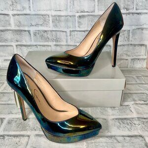 Jessica Simpson Venisse Black/Gasoline Patent Heels- New 7.5